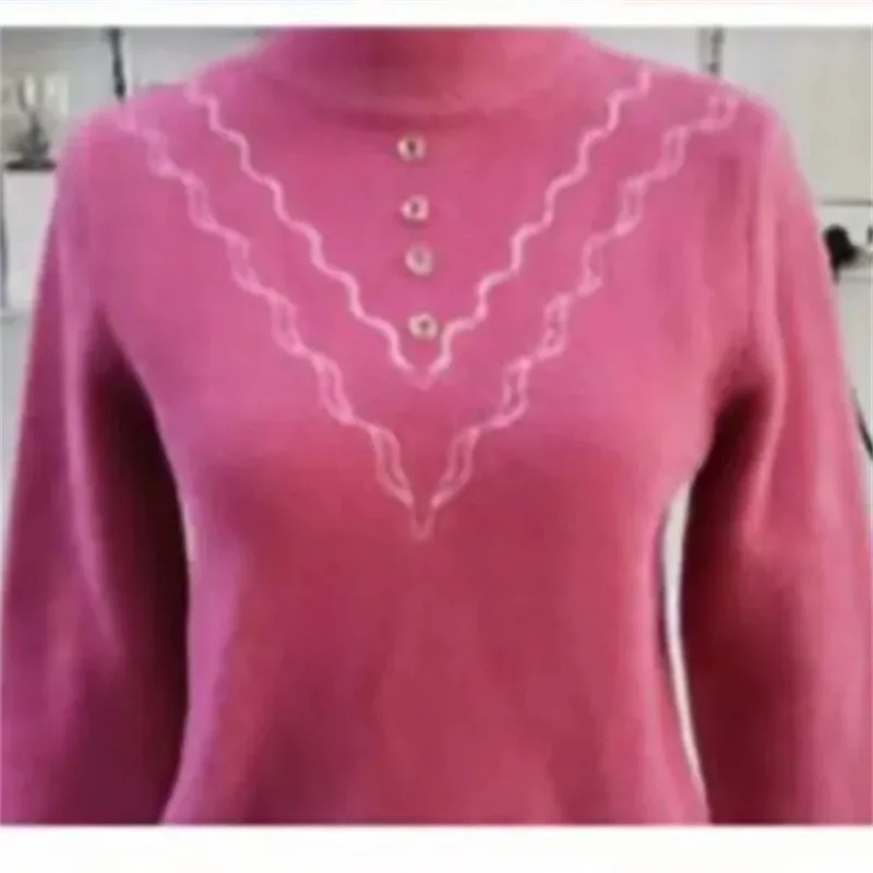 

Spring Autumn Women Long Sleeves Knit 2025 Female Leisure Half High Collar Sweater Korean Ladies Large Size 5XL Pullover Knitted