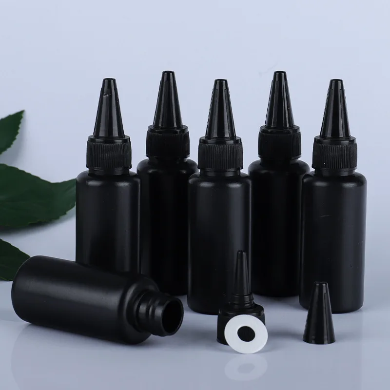 Empty Plastic Soft Bottle Black HDPE Cylinder With Twist Pointed Top Lightproof Glue Bottles for UV Resin, Glue, Liquids