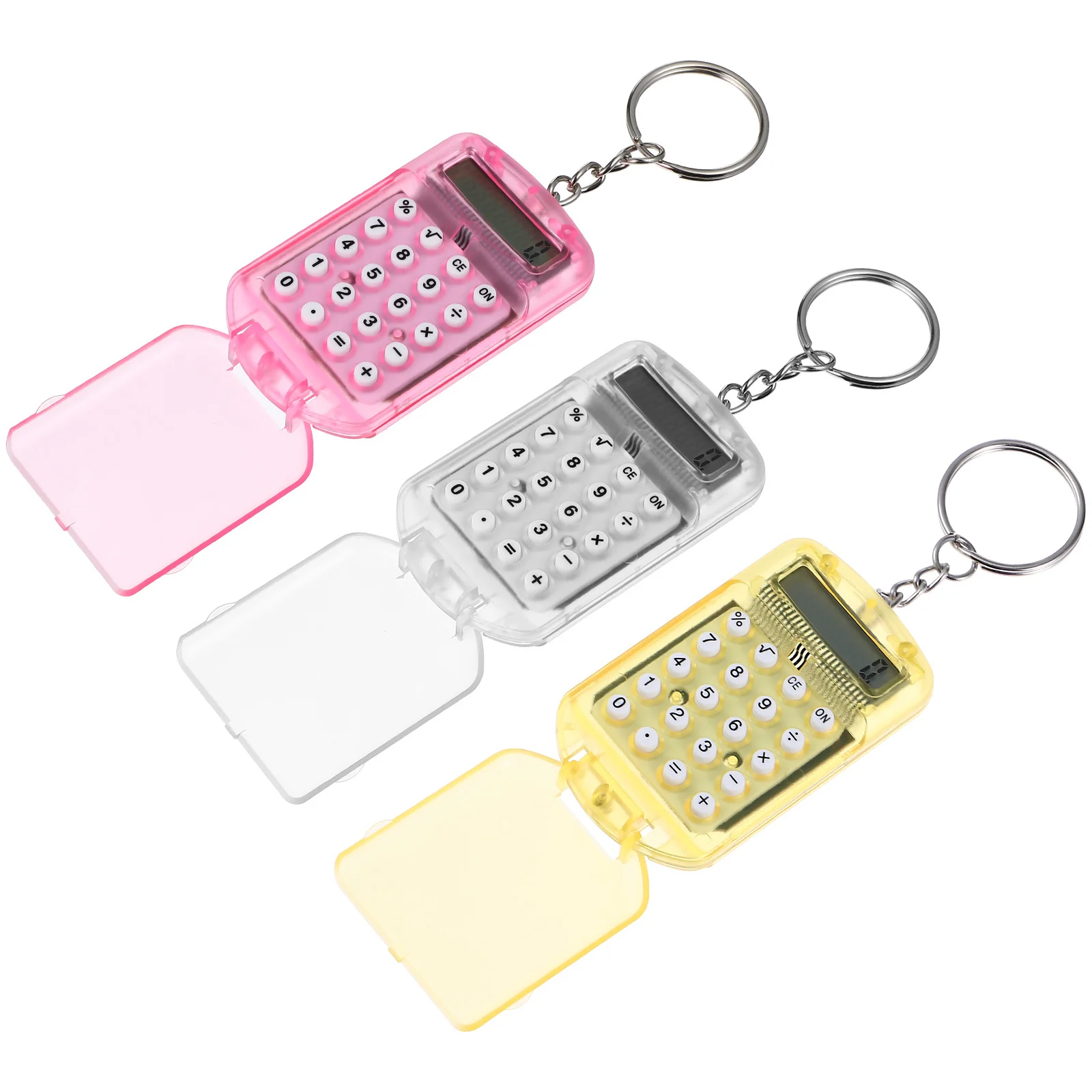 

3Pcs Mini Electronic Calculator Keychain Functional Tiny Calculator for Home Study Clear Display Low Power Consumption
