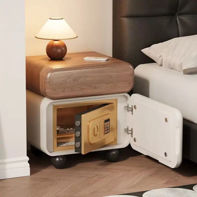 Bedside table, safe, integrated, simple, modern, multi-functional, pure solid wood frame, bedroom safe, password storage