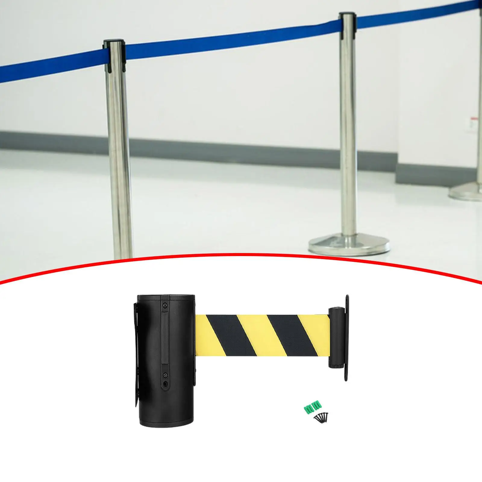 Wall Mount Retractable Belt Barrier Nylon Belt Wall Mounted Caution Belt for Airports Grocery Malls Warehouse Ticketing Areas