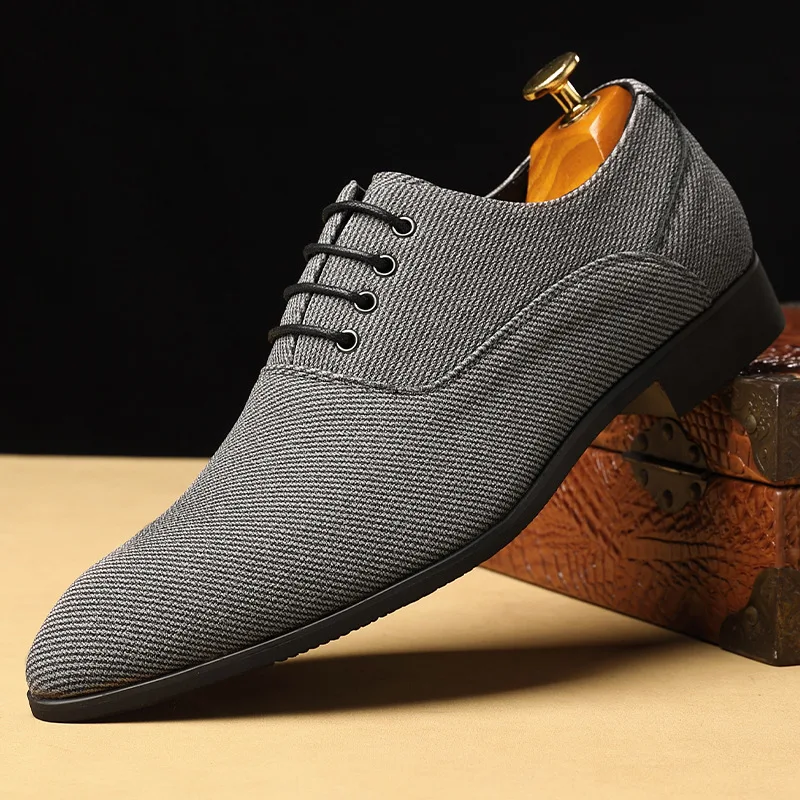 Dress Shoes Men Business Pointed Toe Canvas Dress Shoes Men gray Lace Up Oxfords Formal Man Shoes Casual Driving Shoes Loafers