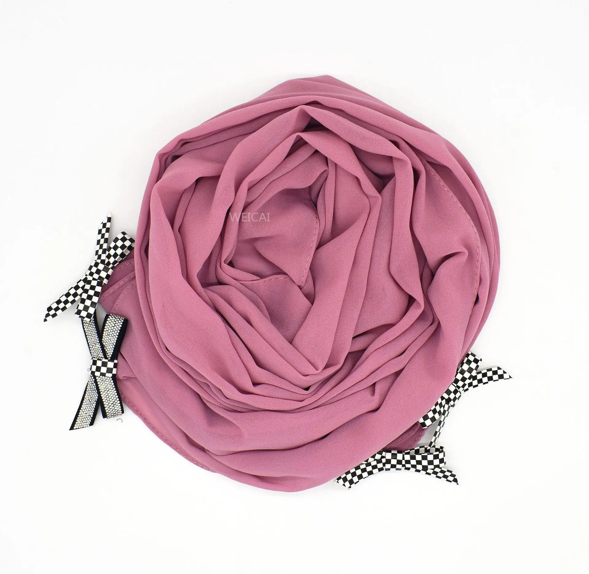 70*170CM  Women’s Hijabs With Elegant Chiffon Turban Hand-sewn bow Scarf New Style Bubble Headcover Scarves Muslims Women