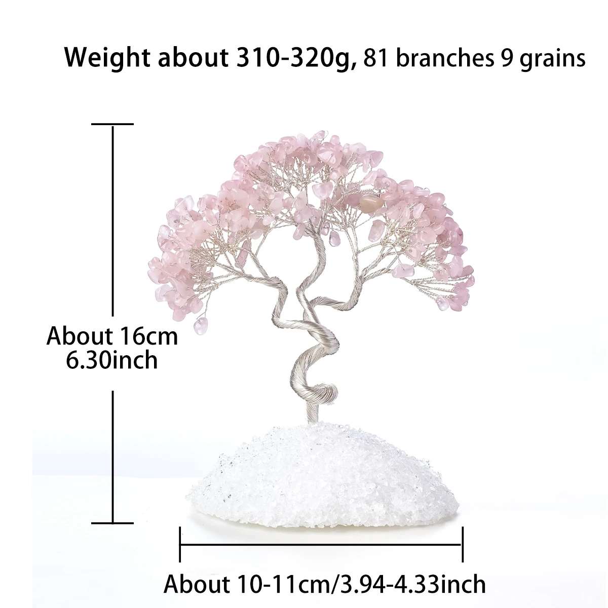 1PC Handcrafted Rose Quartz Tree with Quartz Sand Base, Seven Chakra Crystal Energy Balancer, Wellbeing Enhancer & Mystical Aura