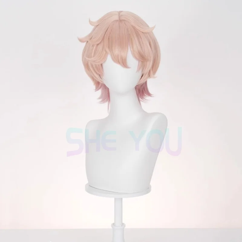 داليا شعر مستعار تأثيري برتقالي وردي قصير الشعر القوطي مصاص دماء Heterochromia الصبي Mondstadt حفلة الهالوين للنساء الرجال