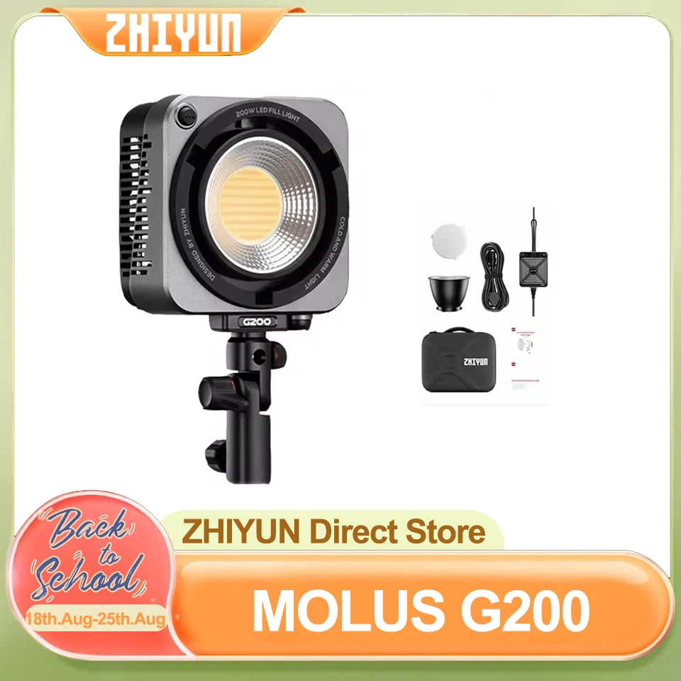 

ZHIYUN MOLUS G200 APP Controls 200W and 300W LED Camera Lighting 2700K-6500K Fill Light for Outdoor Shooting and Studios