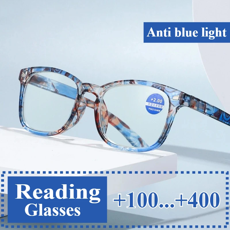 Hochauflösende Anti-Blau-Lesebrille, modische ultraleichte Presbyopie-Brille für Damen + 100 + 150 + 200 + 250 + 300 + 350 + 400