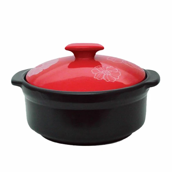 Collar flower heat resistant magnetic hot pot ceramic egg steamed pot two-handed pot stew pot