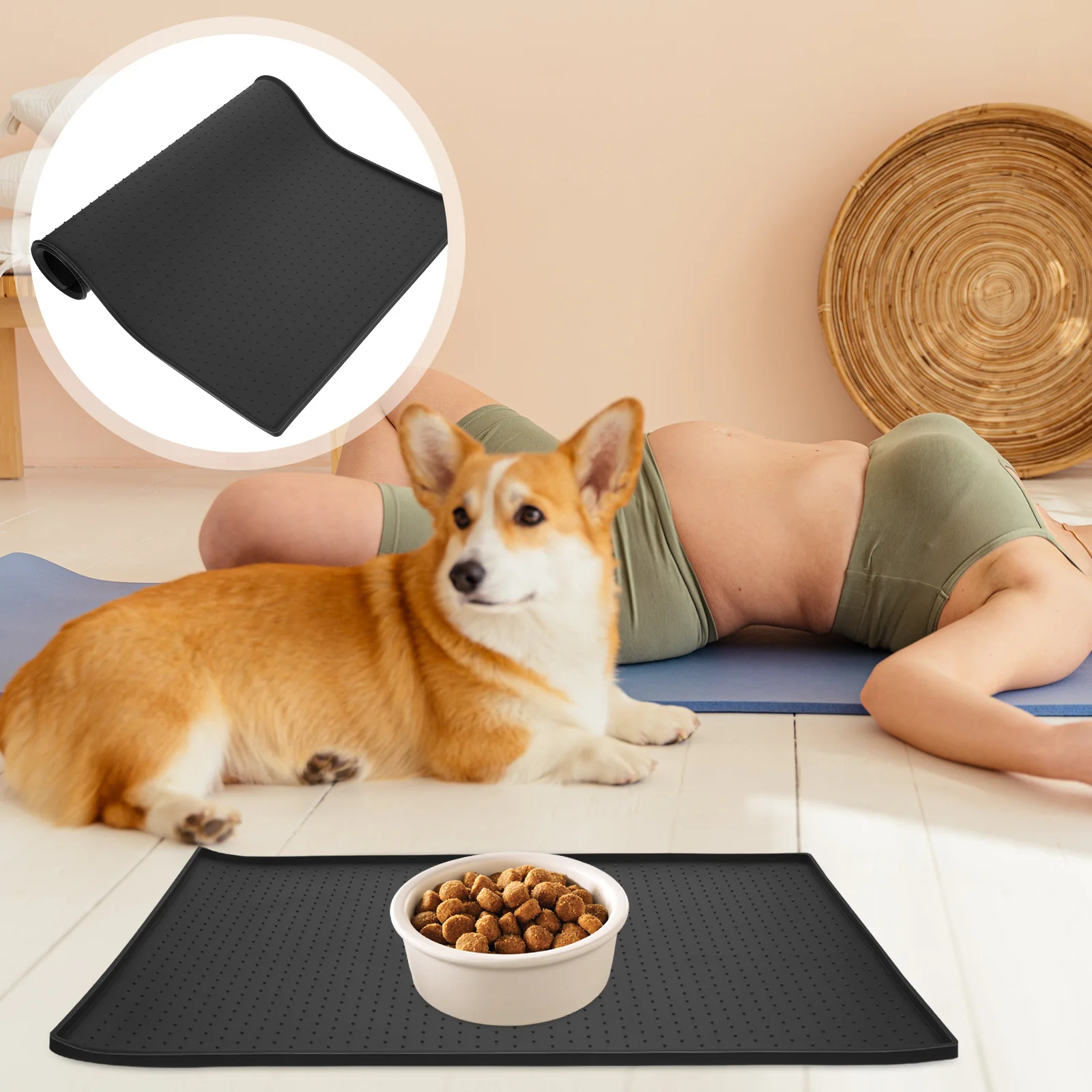 แผ่นรองอาหารสุนัขกันลื่น ขนาดเล็ก ทำจากซิลิโคน สำหรับวางชามอาหาร กันน้ำ ป้องกันการหกเลอะเทอะ ใช้ได้ทั้งในรถและที่บ้าน