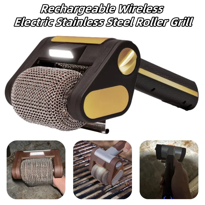 

Grill Cleaner Bristle-Free Electric Roller Rechargeable Stainless Steel Brush with LED Light for BBQ/Grill Effortless Cleaning