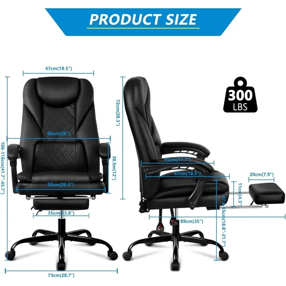 Office Chair with Foot Rest,Reclining Leather High Back Chair, Home Office Desk with Lumbar Support Ergonomic Office Chair