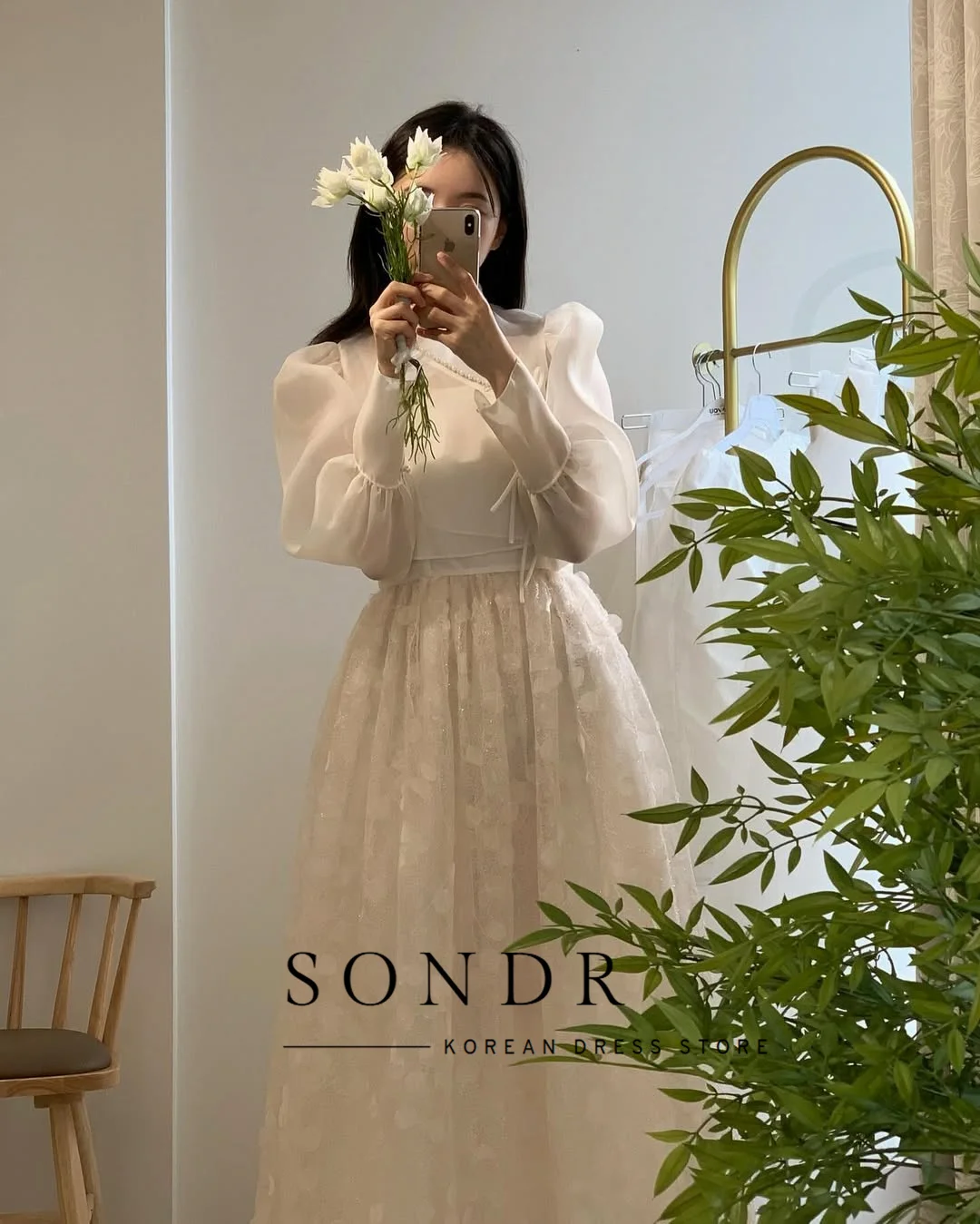 Sondr فساتين حفلات الزفاف الكورية الفاخرة الهانبوك مخصصة على شكل حرف v وأكمام طويلة من الحرير الأورجانزا والدانتيل فستان زفاف ملابس رسمية #3