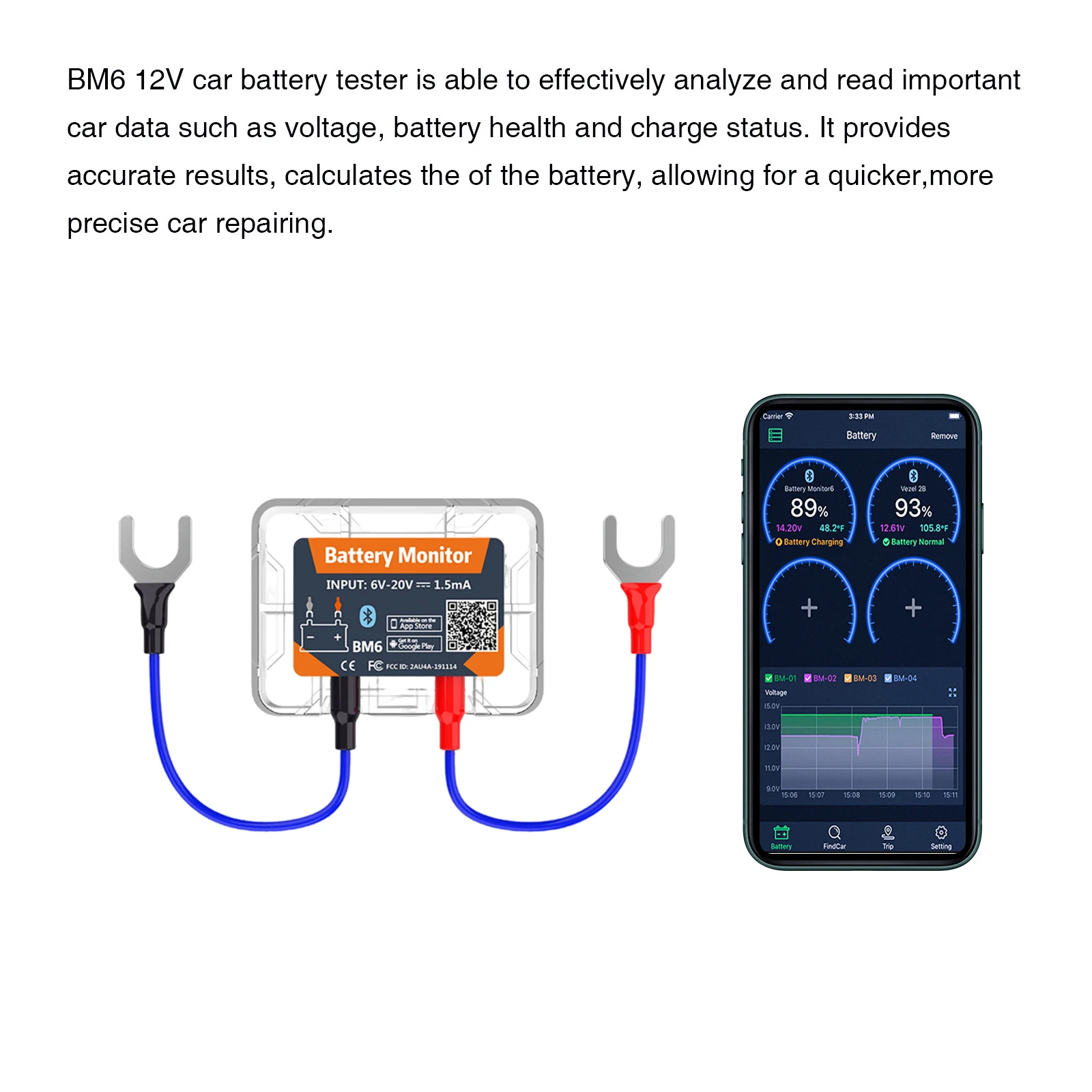 Battery Monitory BM6 Wireless Bluetooth 4.0 12V With Car Battery Health Check APP Monitoring Battery Tester For Android IOS Hot