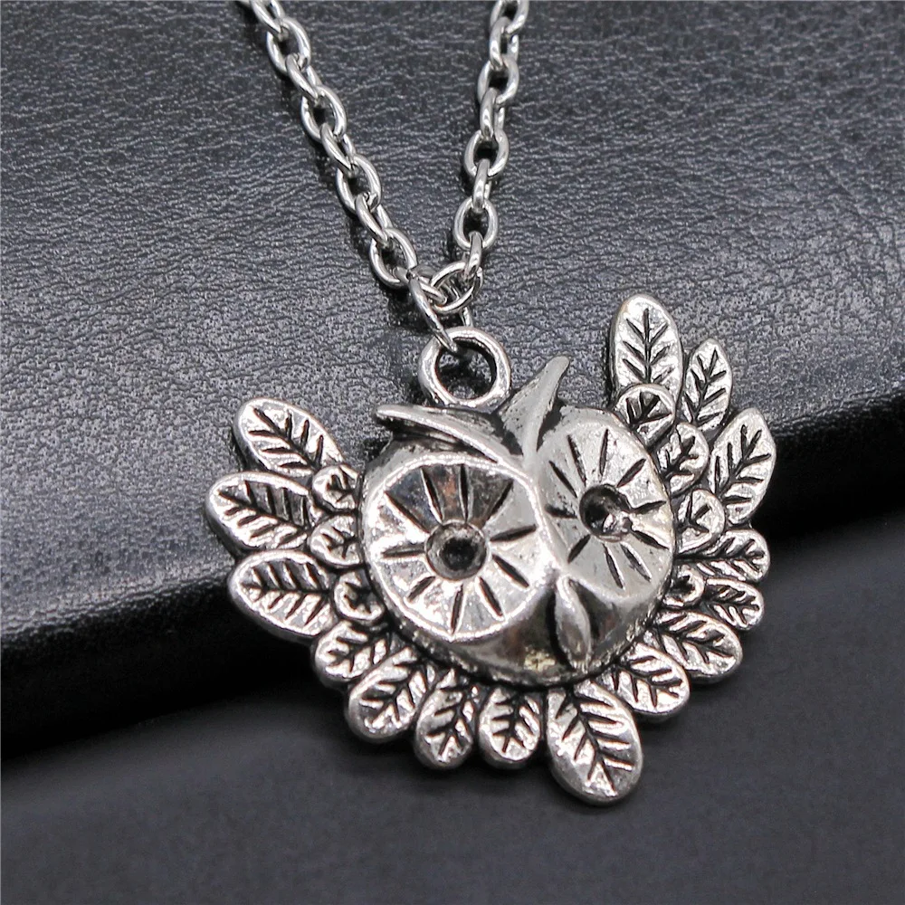 Fashion Vintage Antique Silver Color 35x30mm Owl Pendant Necklace For Women Men Long Chain Trendy Jewelry Accessories