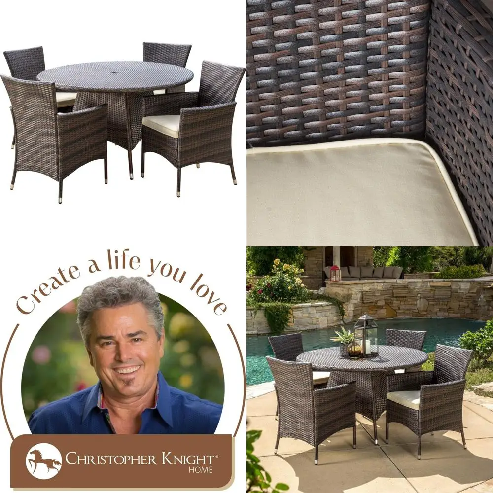 

5-Piece Outdoor Wicker Dining Set, Multibrown