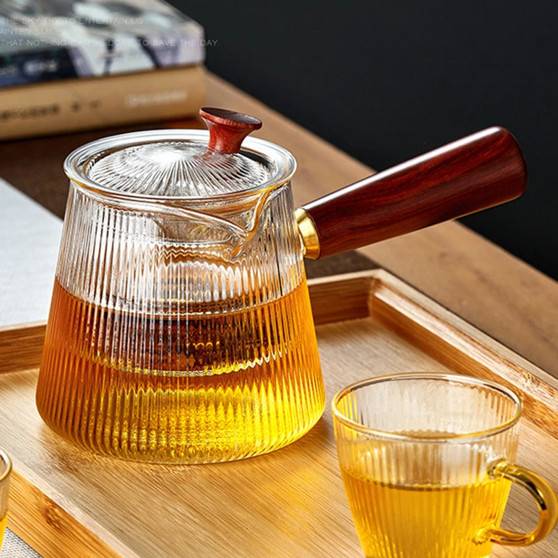 YMEEI-Théière en verre avec infuseur perfecClear, poêle à manche en bois de santal, bouilloire en verre borosilicaté, micro-ondes, 500ml, 800ml