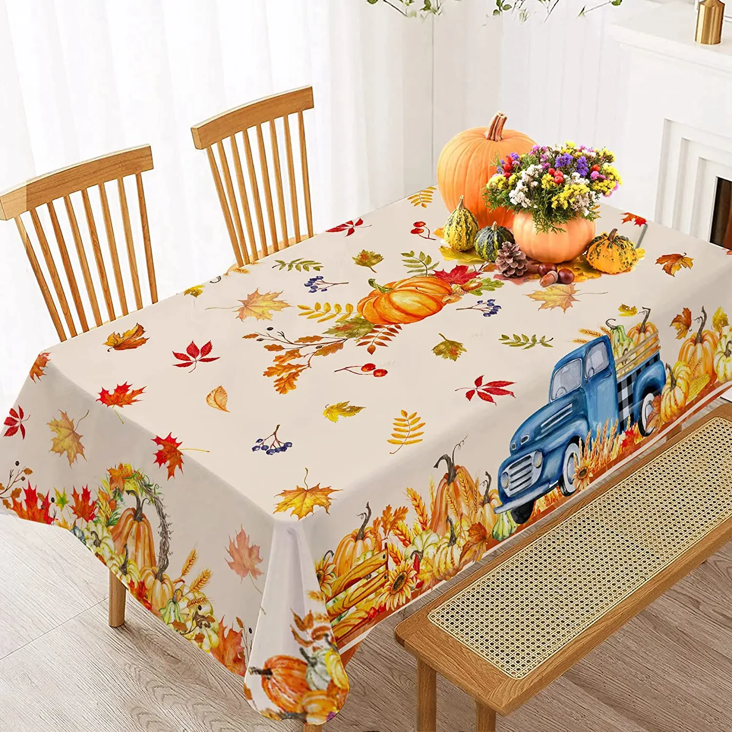 Thanksgiving Fall Pumpkin Truck Print Tablecloths Kitchen Table Decorations Holiday Christmas Party Decoration Tablecloths