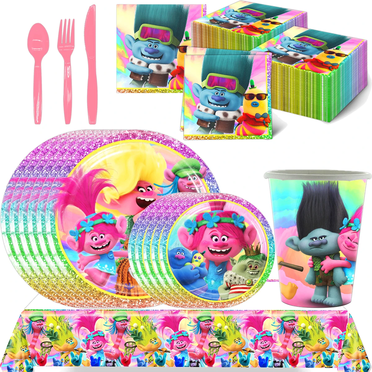 

TROLLS Magic Hair Elf Theme Birthday Party Decoration Supplies Disposable Cutlery Tableware Baby Shower Trolls World Tour Plate