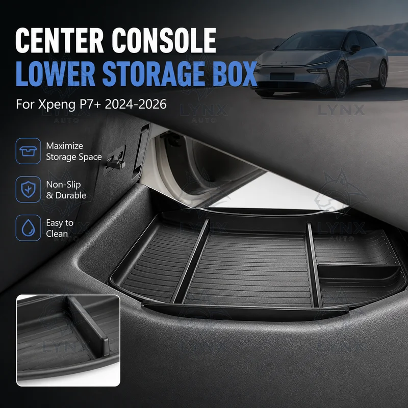 For Xpeng P7+ 2024-2026 Center Console Lower Storage Box Car Organizer Interior Accessories Modification Utility