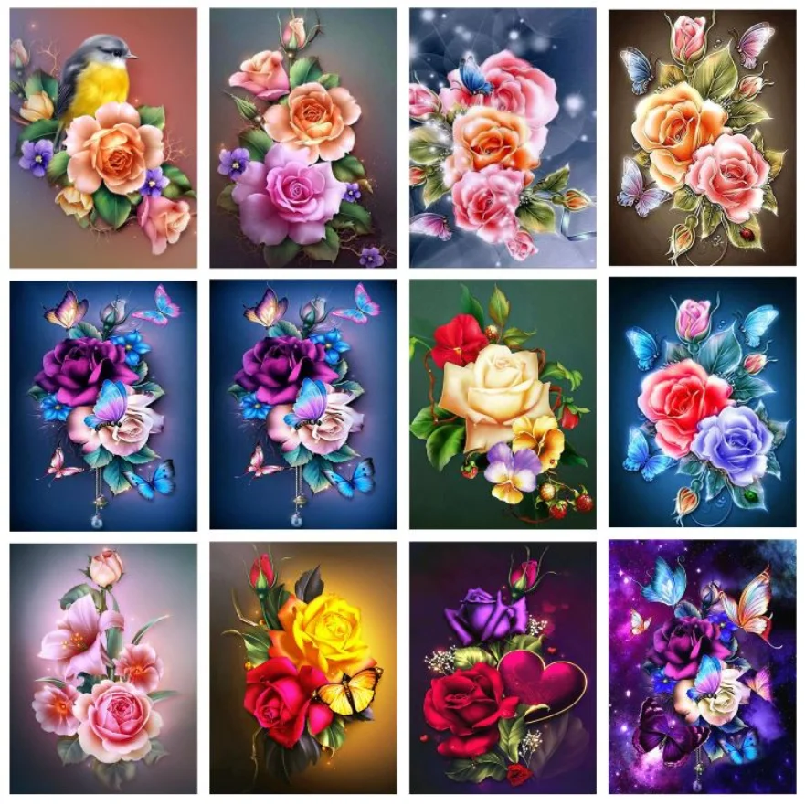 5D DIY Diamond Painting All Kinds of Flowers Full Rhinestones Mosaic Cross Stitch Kits Home Decoration Children's Handmade Gift