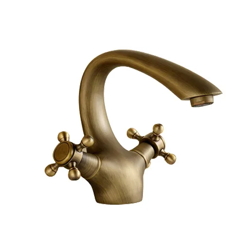 

Double handle spiral switch brass antique faucet washbasin basin hot and cold gold faucet single hole