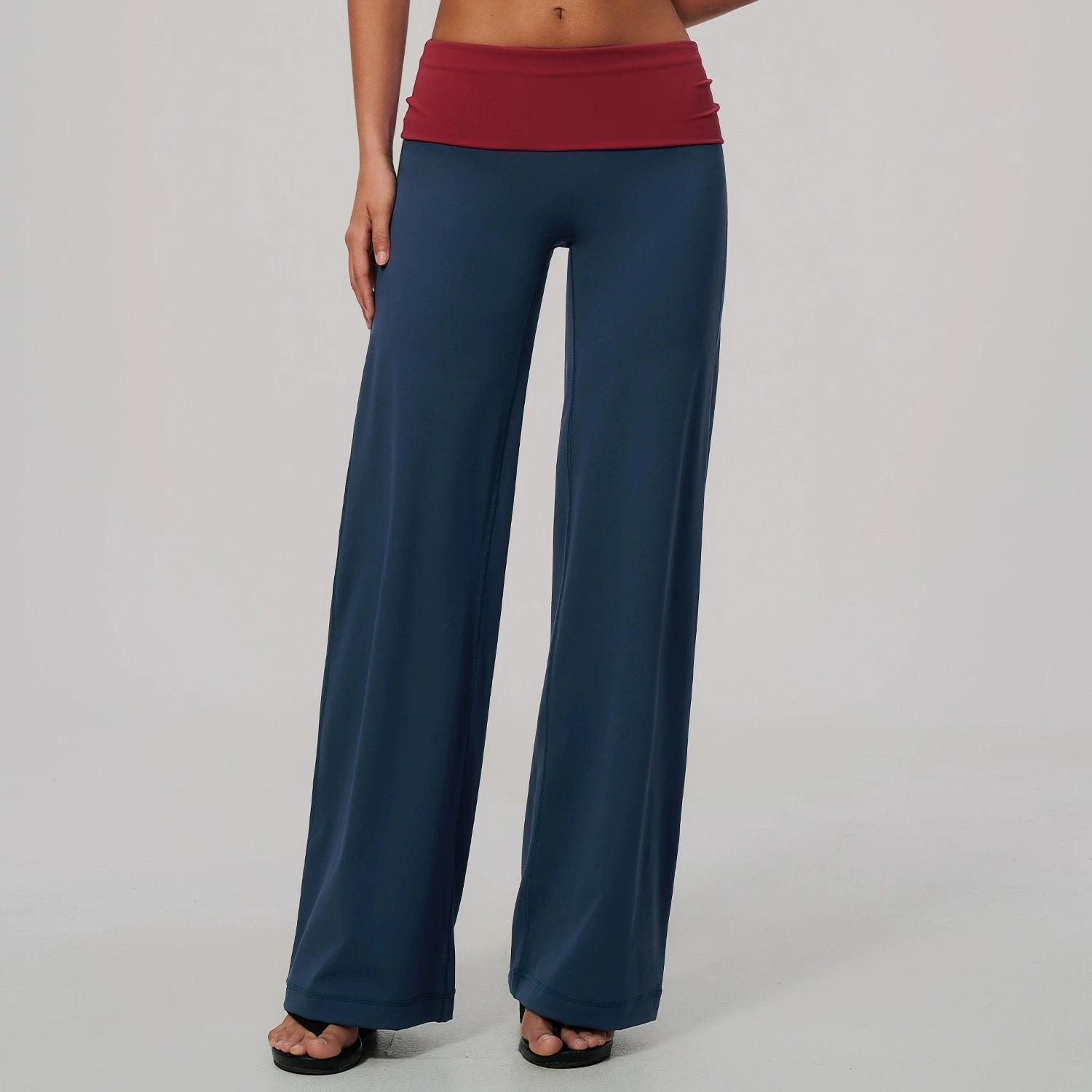 Women Foldover Band Yoga Pants Fitness Trousers Running Workout Gym Push Up High Waist Wide Leg Pants Bell Bottoms Butt Lifting