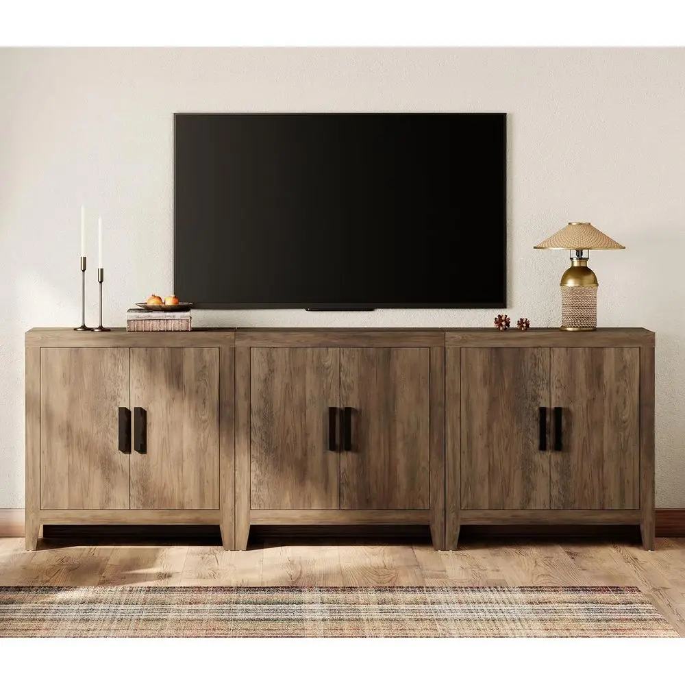 

Rustic Wood 85-Inch TV Stand with 6 Storage Spaces, Suitable for Living Room or Hallway