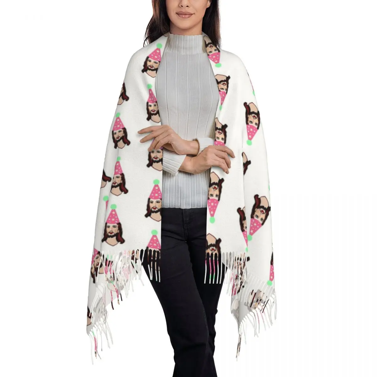 Happy Birthday Jesus Funny Christmas Shirt Scarf Tassel Scarves Women Soft Warm Shawls and Wraps Long Fall Winter Shawl Wrap