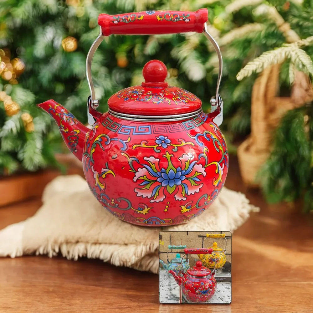 Beautiful, Stylish, and Elegant Doitool Floral Porcelain Enameled Ceramic Tea Kettle - Stunning 2.2L Enamel Teapot for Stovetop 