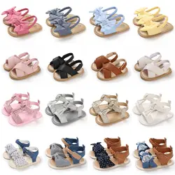 2022 Brand New Baby Girls Sandals Fashion Baby Dots Small Plaid Bow Print Soft Sole Prewalker Toddler Sandals 0-18 Months