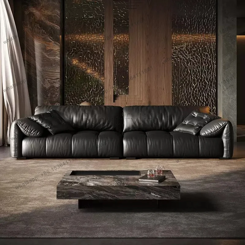 LJY Living Room Sofas And Seating Black Leather First Layer Piano Key Couchs Module Sofa Couch Armchair Home Armchairs Furniture