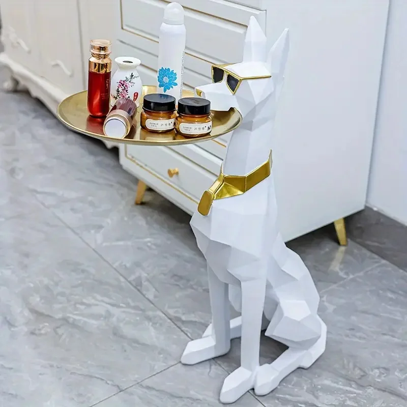 Chic Doberman Figurine Large Interior Side Table Puppy Sculpture Doorway Key Wallet Jewelry Storage Tray Living Room Decoration