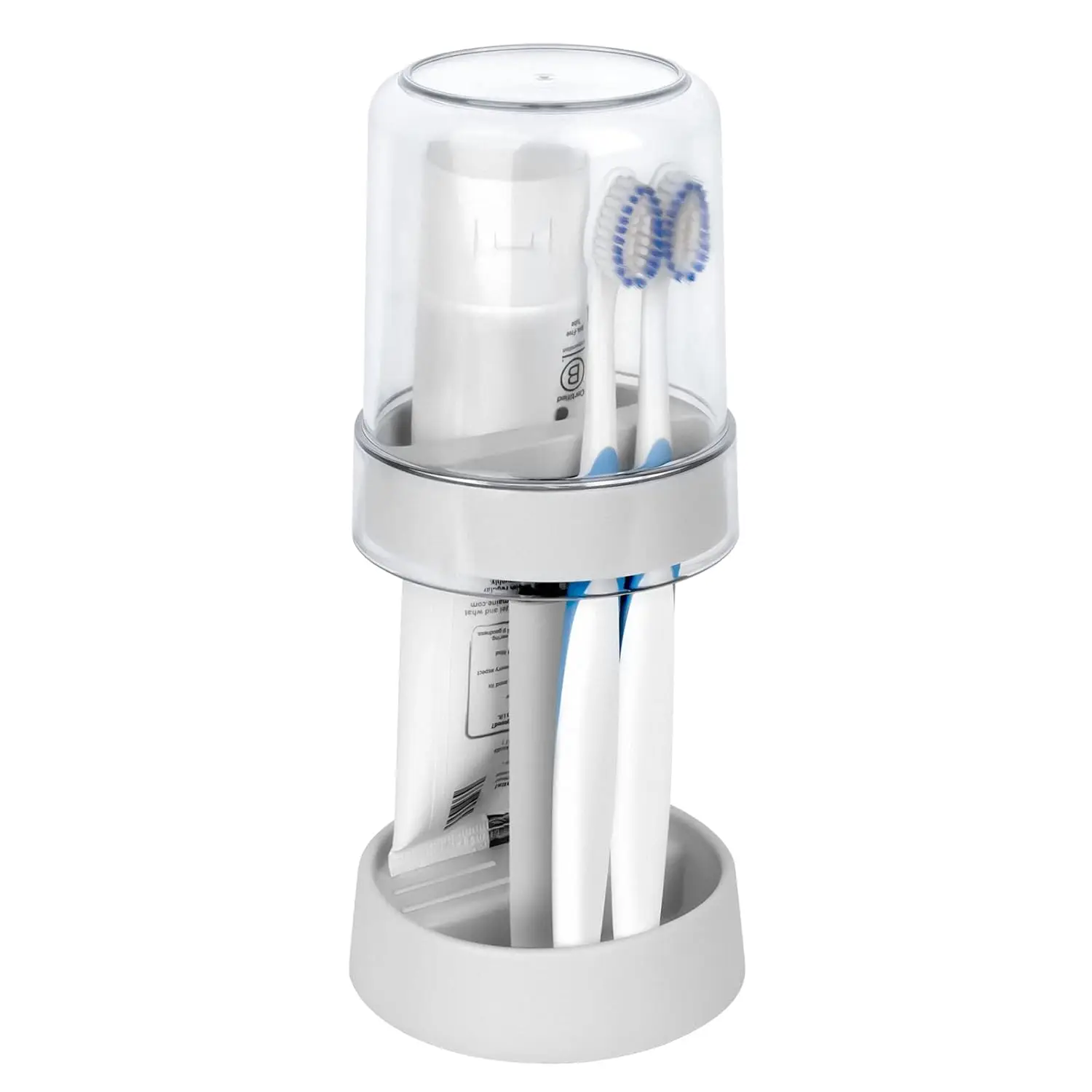 

Covered Toothbrush Holder with Cup for Bathroom Countertop, Dust-Proof Stand with Adjustable Height for Electric & Regular Tooth