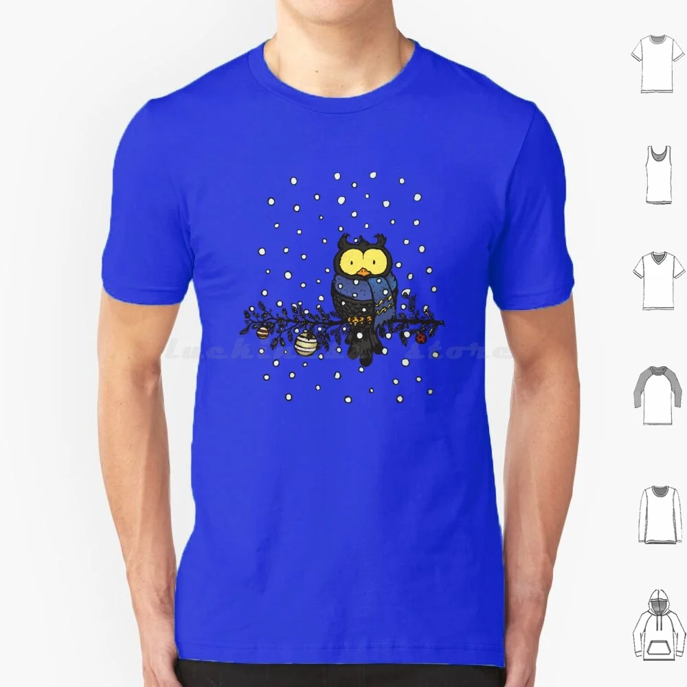Owl In The Snow T Shirt Big Size 100% Cotton Owl Christmas Winter Merry Holiday Background Season Xmas Greeting Year