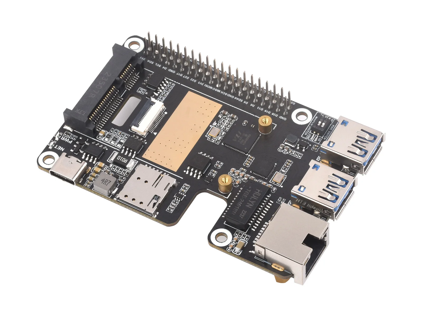 

Waveshare PCIe to MiniPCIe/Gigabit Ethernet/USB 3.2 Gen1 HAT for Raspberry Pi 5, Supports MiniPCIe interface 4G Module