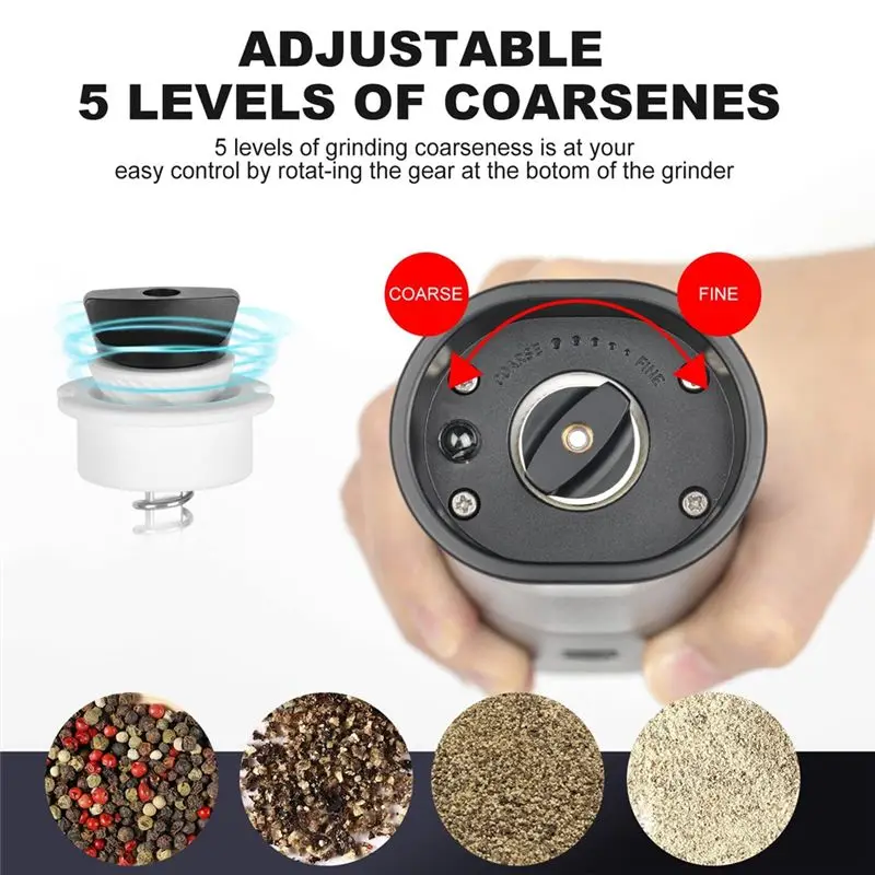 

BHBL Электрическая мельница для перца и соли, мельница для перца, автоматическая работа одной рукой, регулируемая грубость, подходит для кухни