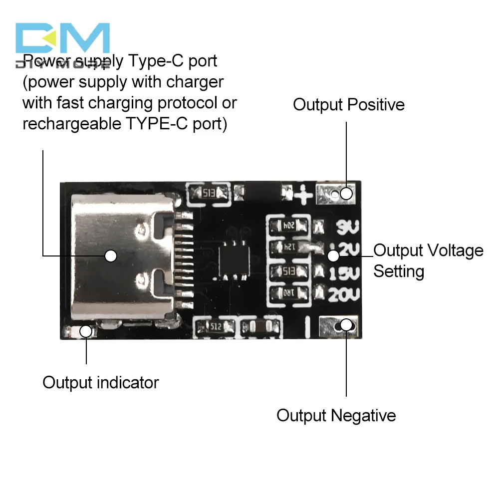 Fast Charging Trigger USB Booster Module, Interface Tipo-C, Adequado para Roteador, Gato Óptico, PD, QC, 9V, 12V, 15V, 20V