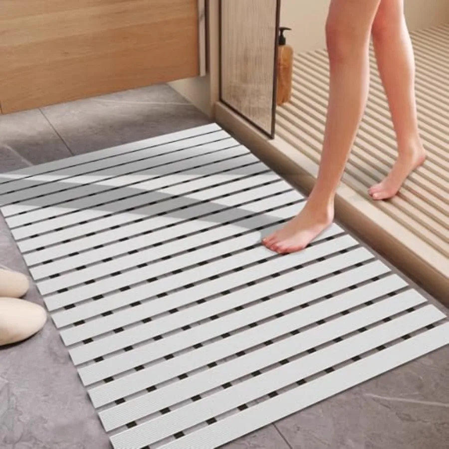 

Нескользящий большой коврик для душа 35.4x23.6, сверхпрочный резиновый коврик для душевых кабин для пожилых людей, белый, для использования в помещении и на улице, без присосок