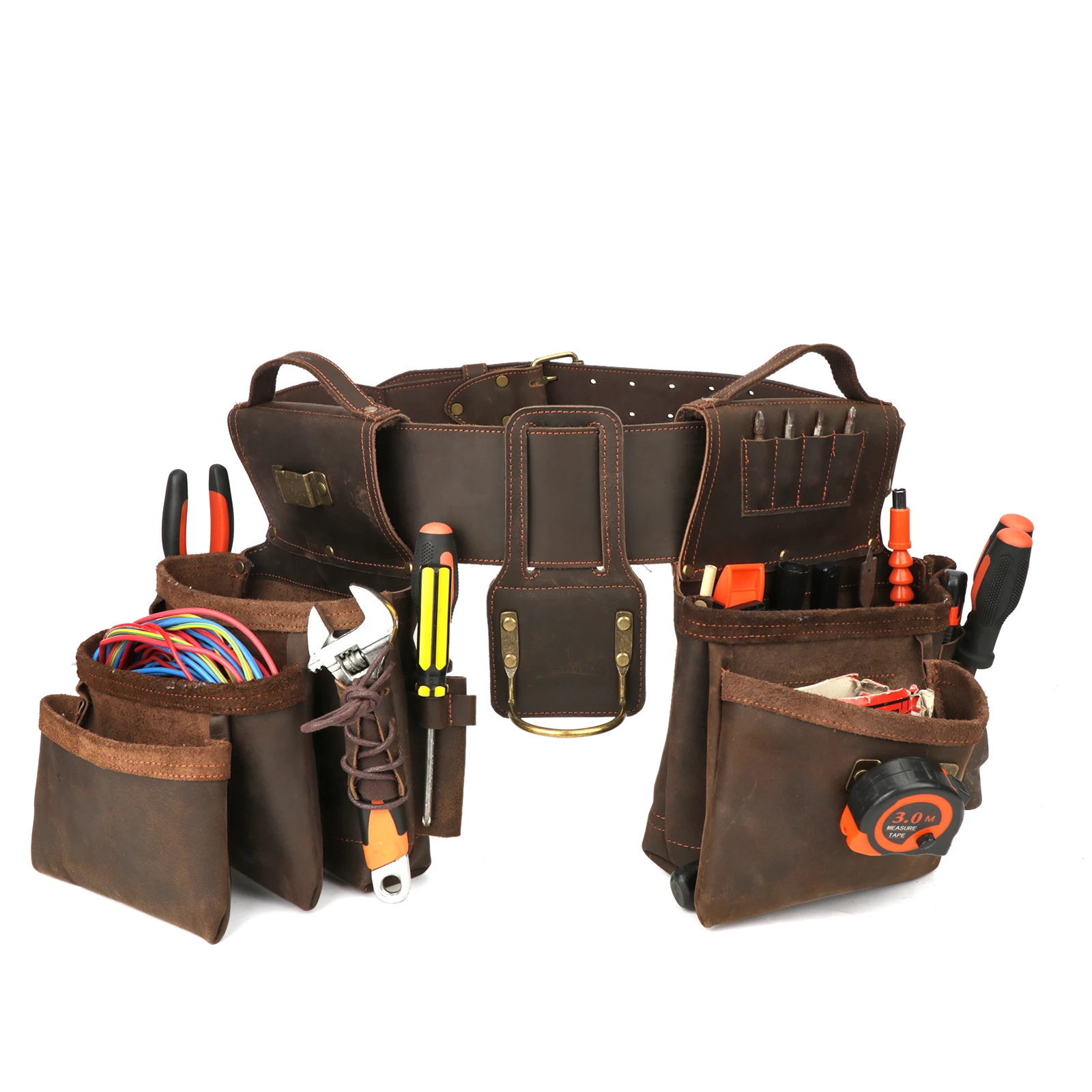 Imagem -02 - Tourbon-couro Ferramenta Cintura Bolsas Cinto Ajustável Bolsos Destacáveis Heavy Duty Carpenter Eletricista Combo Bolsas Tan