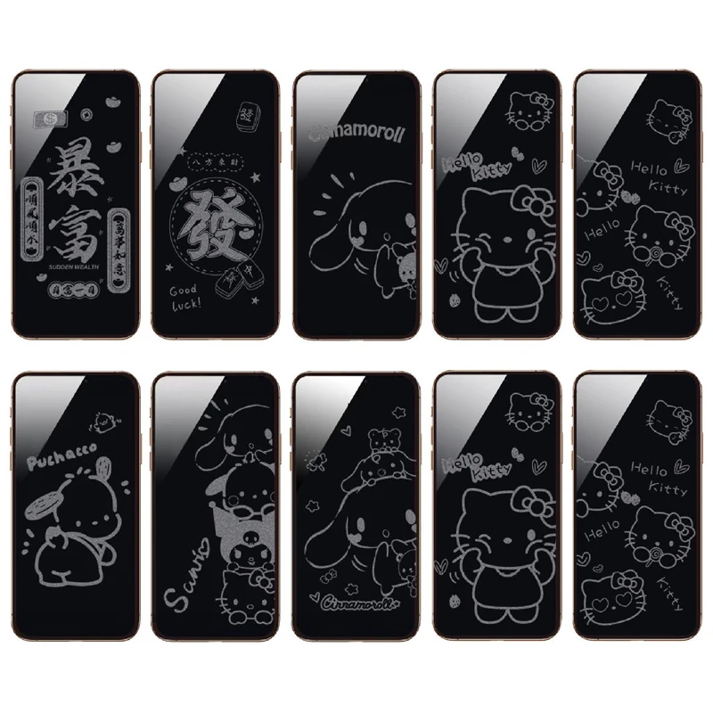 Sanrios hellokittys melodia pochacco película protetora de vidro para iphone 17 pro max 16 15 14 película protetora de tela à prova de choque
