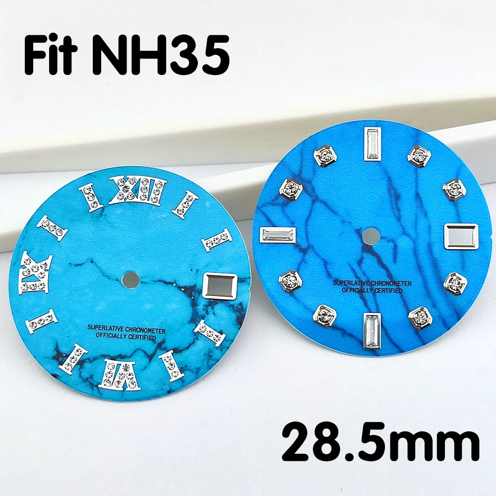 NH35 dial 28.5mm dial embedded diamond dial single calendar cracked dial suitable for NH35/NH36 movement high-quality blue dial