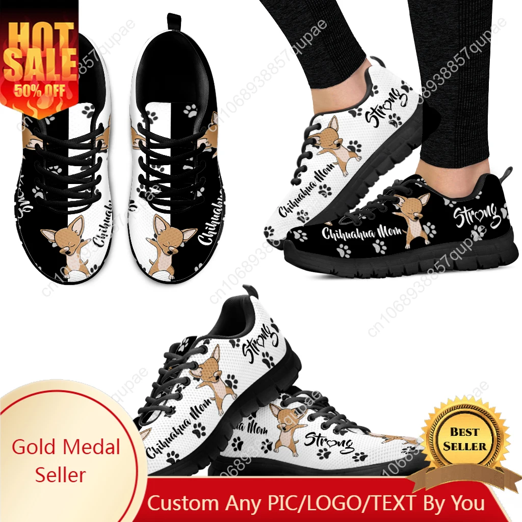 Chihuahua Design Black And White Dog Paw Print Sports Shoes Mens Women Children Sneakers Casual Custom High Quality Couple Shoes