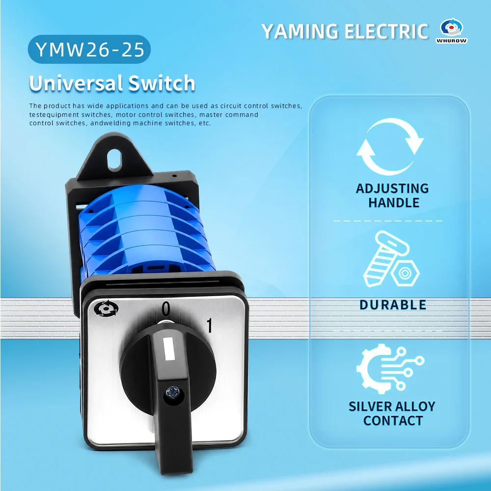 YMW26 25A Rotary Cam Changeover Switch Silver Contact Panel & DIN Rail Mountable 1-5 Sections Multi Position Universal Selector