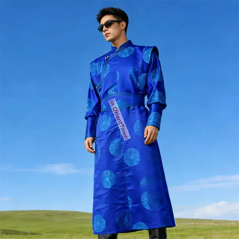 Long Sleeve Mongolian Robe Men Daily Lifestyle Clothing Improvement Ulaanbaatar Trend Young Man Ethnic Gown Travel Attire FE046