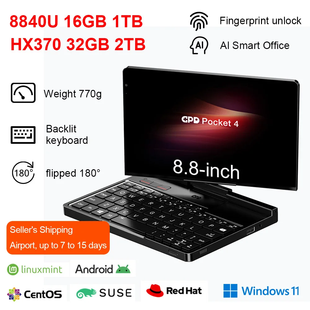 Hot Original GPD Pocket 4 8.8-inch AMD AI 9 HX 370 64GB RAM