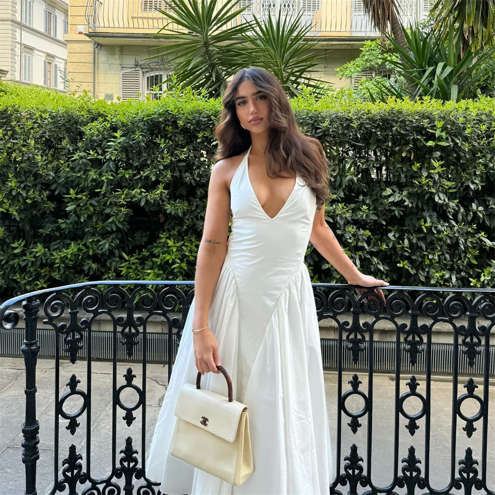 

European And American Style 2024 Summer Women's New Fashionable And Casual Versatile Sleeveless Neck Hanging Long Slimming Dress