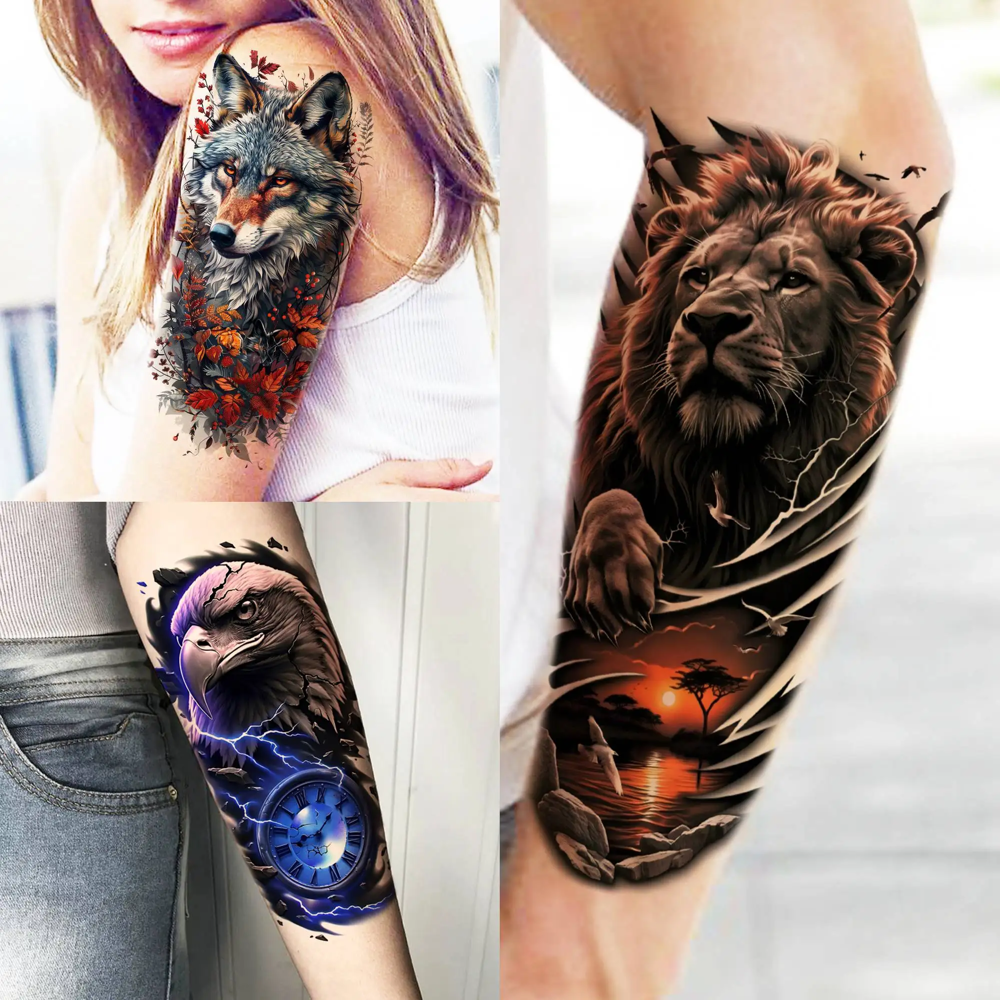72 ورقة الإبداعية كول الأسد البومة الوشم المؤقت للرجال النساء مقاوم للماء واقعية النسر زيوس المحارب وهمية الوشم الذراع ملصق #3
