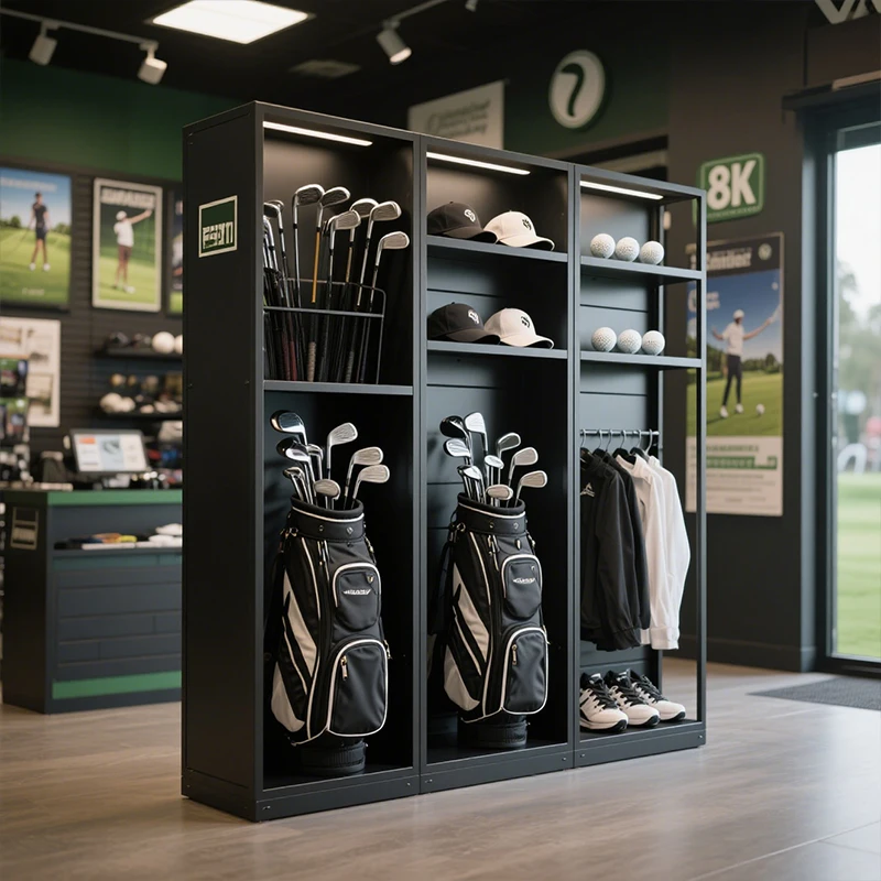

Commercial Golf Bag Display Stand | Black Metal Golf Rack & Industrial Golf Pole Display - Custom Organizer for Pro Shops & Club