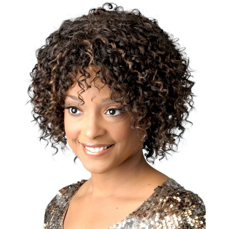 Parrucca afro corta marrone per parrucche sintetiche da donna nere