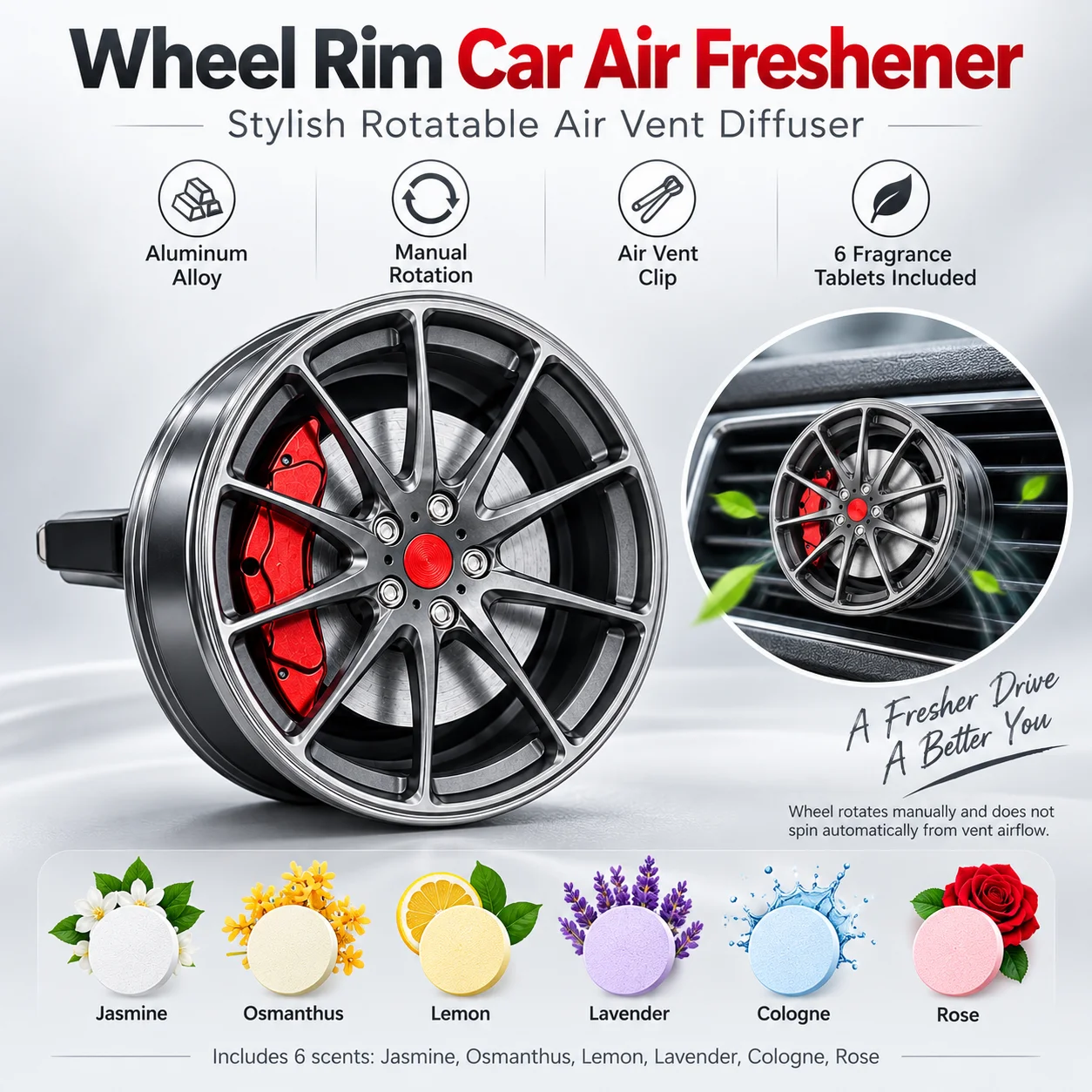 Perfume Fragrance Wheel - 휠 림형 차량용 방향제, 회전식 에어벤트
